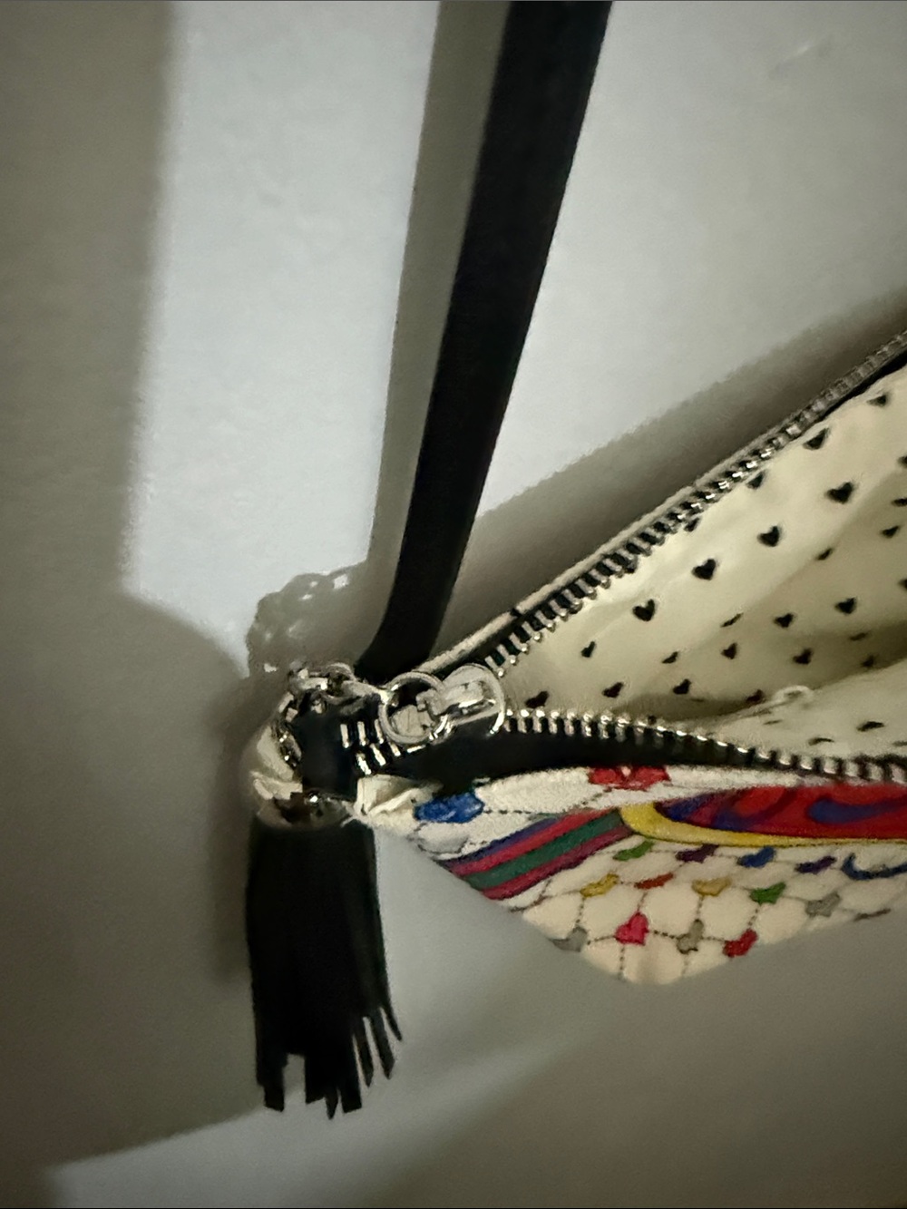Brighton Cream Crossbody Bag with Red Heart and Black Tassel - Picture 5 of 7